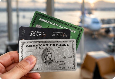 Travel credit cards held at an airport